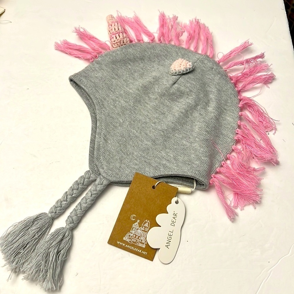 Angel Dear Gray Pink Unicorn Child’s Hat Bonnet New NWT size 2-3